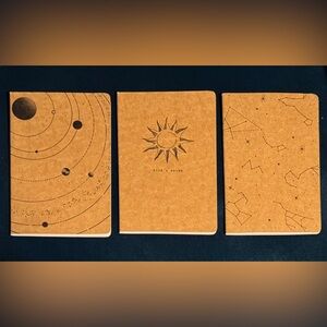 Set of Three Kraft Notebooks 5.25 x 8.25” Celestial Designs Science Astronomy